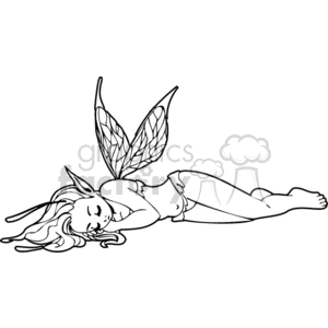 clip+art vinyl+ready girl girls fantasy elf elfs black+white cartoon art anime sleeping sleep sleepy tired wing wings child lazy lying+down