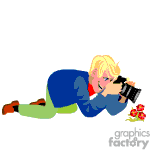 clipart - Photographer getting a close up of a flower.