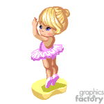 The clipart image features an animated character of a young girl with blonde hair doing a ballet pose. She is wearing a pink tutu and pink ballet shoes, standing on the tip of her toes