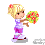 Animated girl giving a bouquet of flowers animation. Commercial use animation # 375846