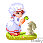 Animated girl feeding a carrot to a rabbit