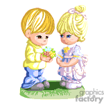 Animated boy giving a girl some flowers clipart. Commercial use image # 376054