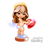 The clipart image depicts an animated character resembling a baby Cupid or angel. The character has wings and is wearing only a diaper. It is standing on a pedestal, blowing a kiss, and holding a heart, likely symbolizing love or Valentine's Day.