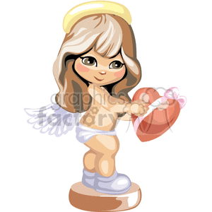 A Little Girl with Brown Eyes wings and a Golden Halo holding a Red Heart  clipart.