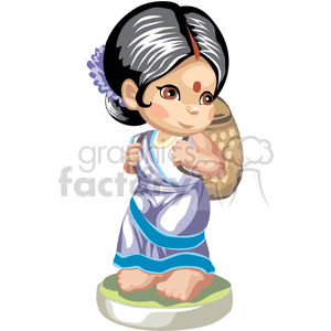 Little indian girl with a basket on her back clipart.