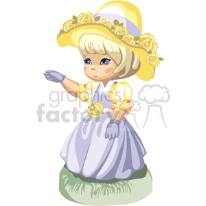 A Little Girl Dressed in a Purple Dress and Gloves Waiving clipart. Commercial use image # 376214