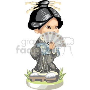 An asian girl in a gray kimono holding a fan clipart. Commercial use image # 376254