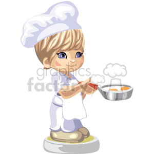 Little chef boy frying eggs clipart. Commercial use image # 376259