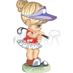 Small girl playing golf clipart.