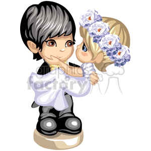 Little Boy dressed like a groom holding a little girl dressed like a bride clipart.