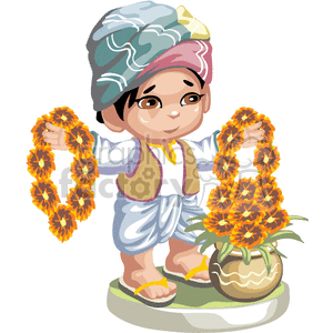 Indian boy holding necklaces of flowers clipart. Royalty-free image # 376284