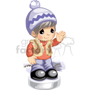 smal boy waving while wearing a winter hat clipart. Royalty-free image # 376294