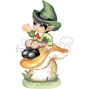 A little boy leprechaun sitting on a mushroom clipart. Royalty-free image # 376304