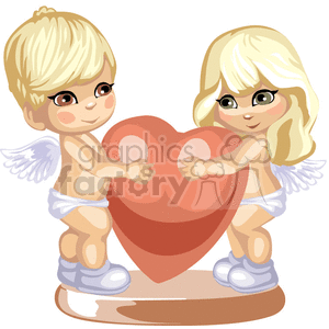 A Little Girl and Boy with Wings Holding a Big Red Heart