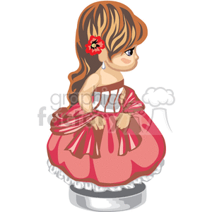 clipart - A girl in a red and white striped party dress with a flower in her hair.