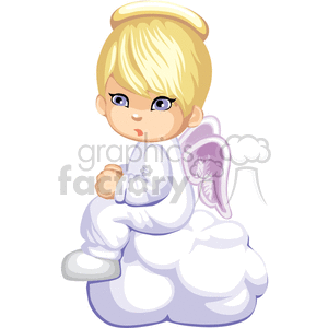 Little Child Angel in White Sitting on a Cloud clipart. Commercial use image # 376344