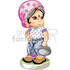Indian girl carrying a pot clipart. Commercial use image # 376349