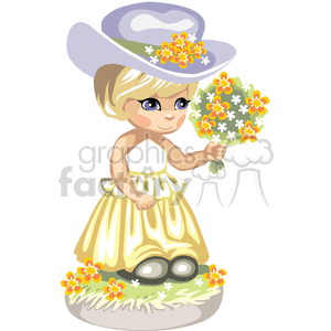 Little girl in a yellow dress holding a bouquet of flowers clipart. Royalty-free image # 376374