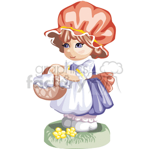 Little Blue Eyed Girl Wearing a Red bonnet Holding a Basket clipart. Commercial use image # 376379