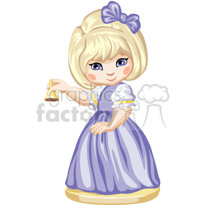 clipart - A Little Girl Dressed in Purple Ringing a Golden Bell.