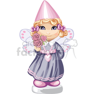 clipart - A Little Girl Wearing a Grey Dress Holding a small Bouquet of Roses with Wings.