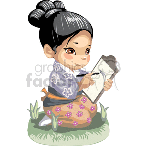 Asian girl with a drawing tablet clipart. Commercial use image # 376444