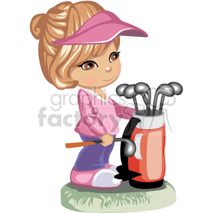 A little girl playing golf clipart.