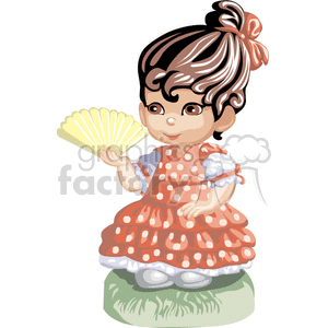 A Little Girl in a Red Polka Dot Dress Holding a Golden Fan clipart. Royalty-free image # 376464