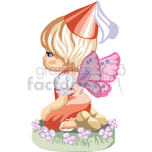 A Little Girl with Wings and a Red Hat Kneeling clipart. Royalty-free image # 376494