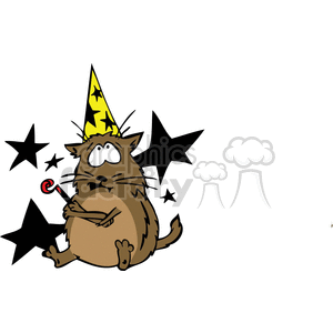 Cat sitting with a party hat on clipart.