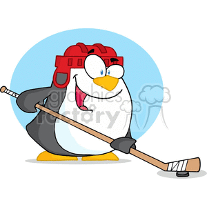 happy penguin playing ice hockey