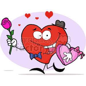 Heart holding a rose and a box of chocolates clipart.