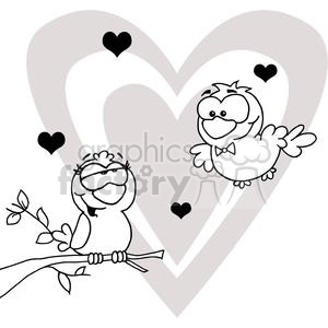 Christmas vector cartoon funny black white Two Turtle Doves