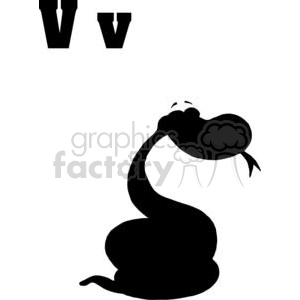 viper snake silhouette in Black with the letter V clipart.