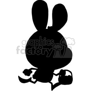clipart - Silhouette Bunny Running with Easter Eggs In a Basket.