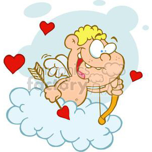 Cute Blond Cupid with Bow and Arrow Floating in Cloud clipart.