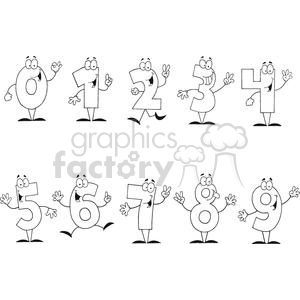 Friendly Outlined Cartoon Numbers Set