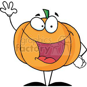 2883-Happy-Pumpkin-Waving-A-Greeting clipart. Commercial use image # 380325