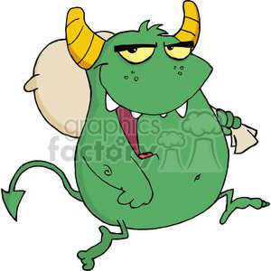 3133-Happy-Monster-Runs-With-Bag clipart. Commercial use image # 380629