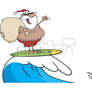 cartoon funny Christmas Xmas Holidays vector illustrations Santa Claus surfing surf