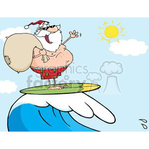 3760-Santa-Claus-Carrying-His-Sack-While-Surfing clipart.