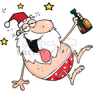 cartoon funny Christmas Holidays vector illustrations Santa+Claus drunk drinking santa silly naked booze whiskey