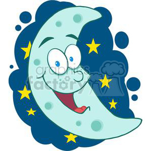 4115-Happy-Blue-Moon-Mascot-Cartoon-Character-In-The-Sky clipart. Commercial use image # 382033