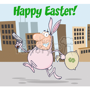Easter bunny robbing a bank