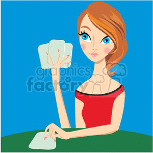 cute girl playing poker clipart. Commercial use image # 382223