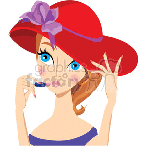 cartoon vector girl girls women cute pretty lady red+hat hats society lipstick bachelorettes face