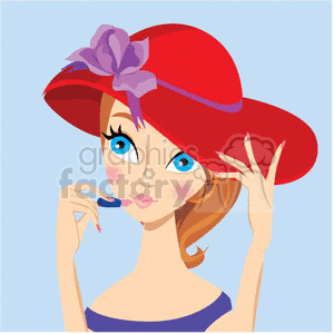 younger lady applying lip gloss clipart.