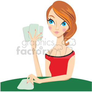 clipart - cartoon girl playing poker.