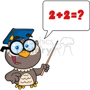 clipart - 4300-Owl-Teacher-Cartoon-Character-With-Graduate-Cap-,Pointer-And-Speech-Bubble.