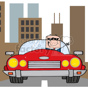 4354-Cartoon-Doodle-Businessman-Driving-Convertible-Car-In-The-City clipart. Commercial use image # 382322